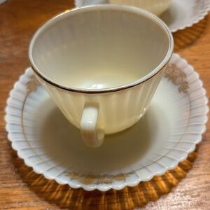 1930s MacBeth Evans Petalware translucent uranium glass lot (4)cups & (3)saucers